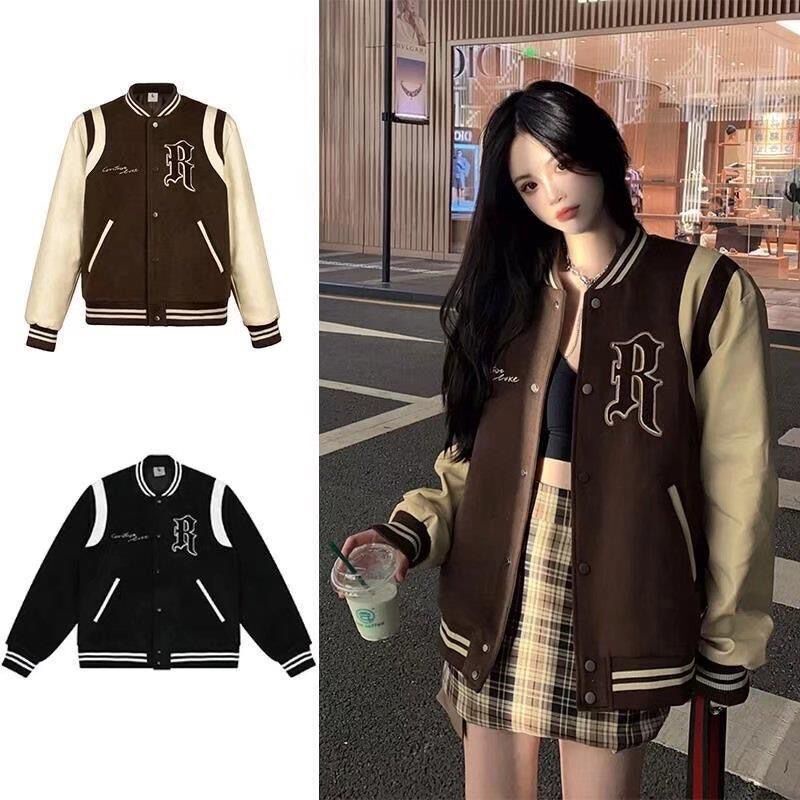 ?S-2XL? American letter jacket baseball uniform retro jacket men's outer jacket jaket lelaki couple stitching top