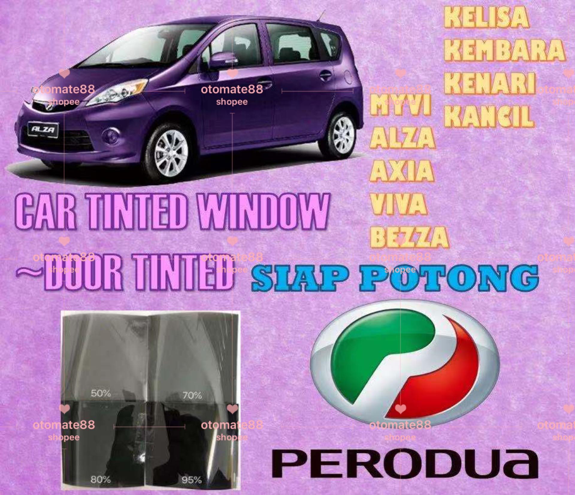 PERODUA Tinted Car DIY Siap Potong Untuk Kereta 4 Pintu  