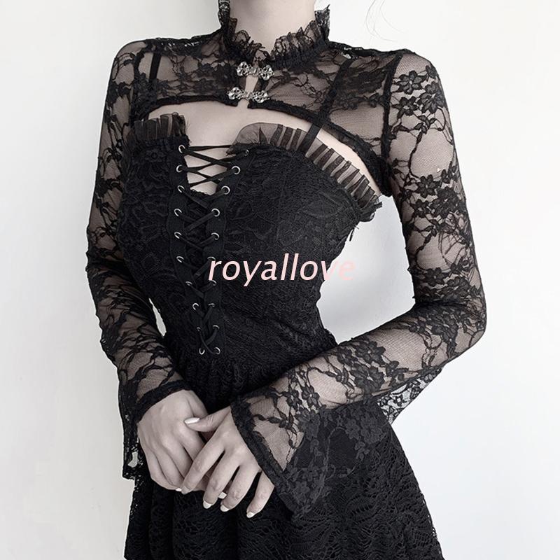 royal Women Gothic Sleeveless Lace-Up A-Line Mini Dress Flare Sleeve Lace Cover Up