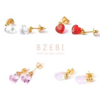 Image of 【Malaysia Readystock】BZEBI 18k Gold Plated Heart Crystal Drop Earrings Minimalist Korean Style Butterfly Backing Handmade Women Girls Gift Fashion with Box 149e-1 149e-2 149e-3-4