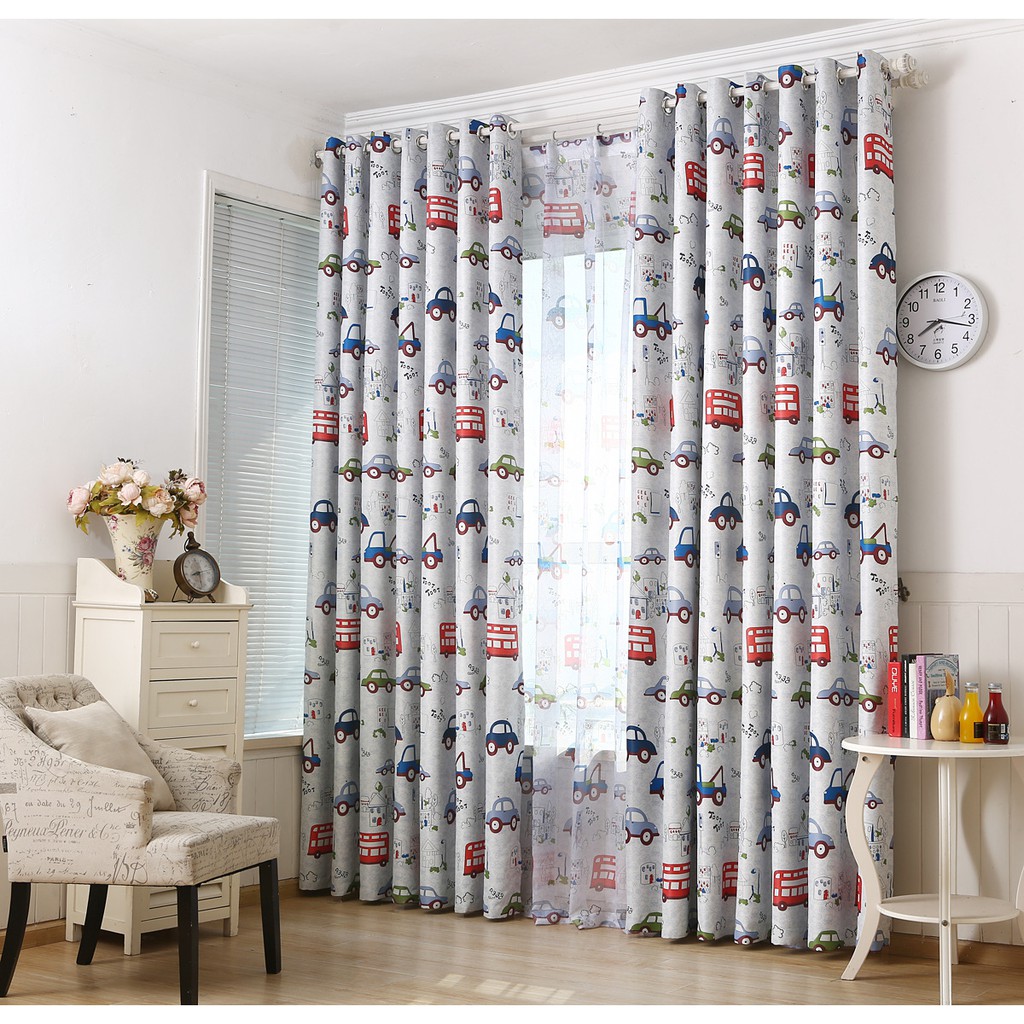 Cartoon Cars Blackout Curtains Fashion Kids Bedroom Window Fabric Thick Curtain Lightweight Sheer Voile Curtains