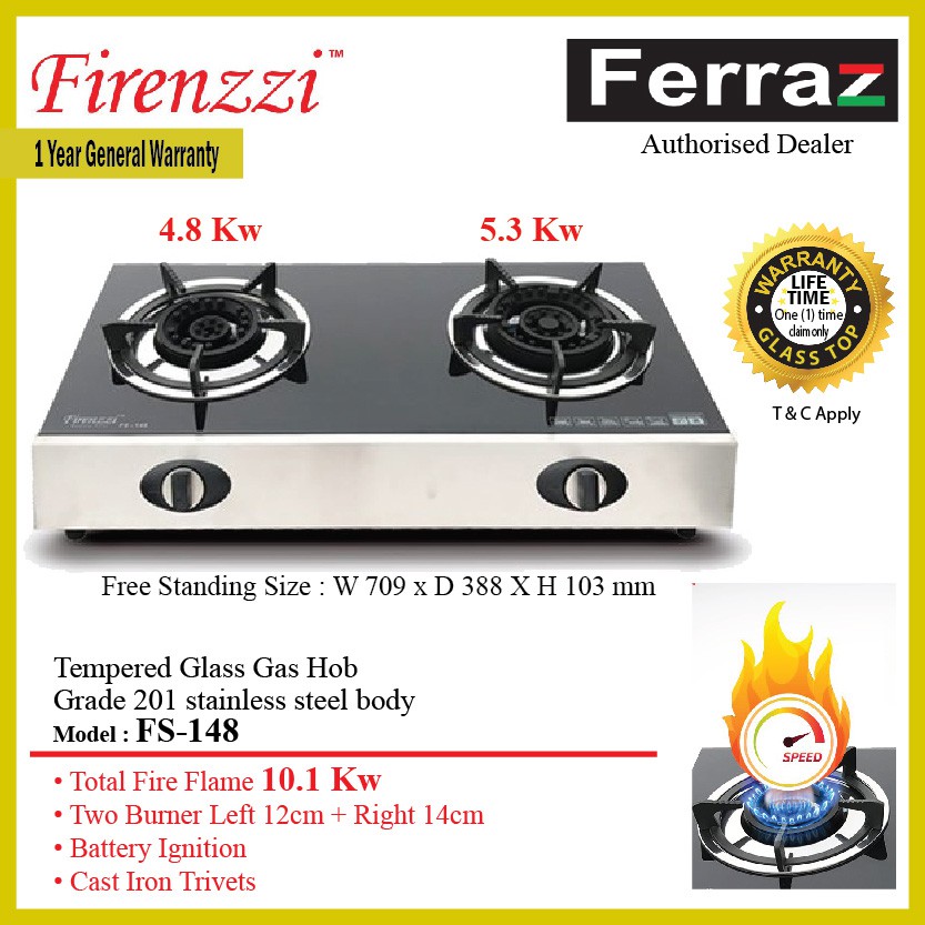 (Ready Stock) Firenzzi FS148 Gas Stove Free Standing 2 Burner Gas Hob