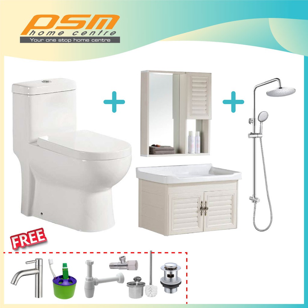 Bathroom One Piece Design Toilet Bowl Wc Bathroom Aluminium Bathroom Basin Cabinet Shower Package Cwc002 Shopee Malaysia