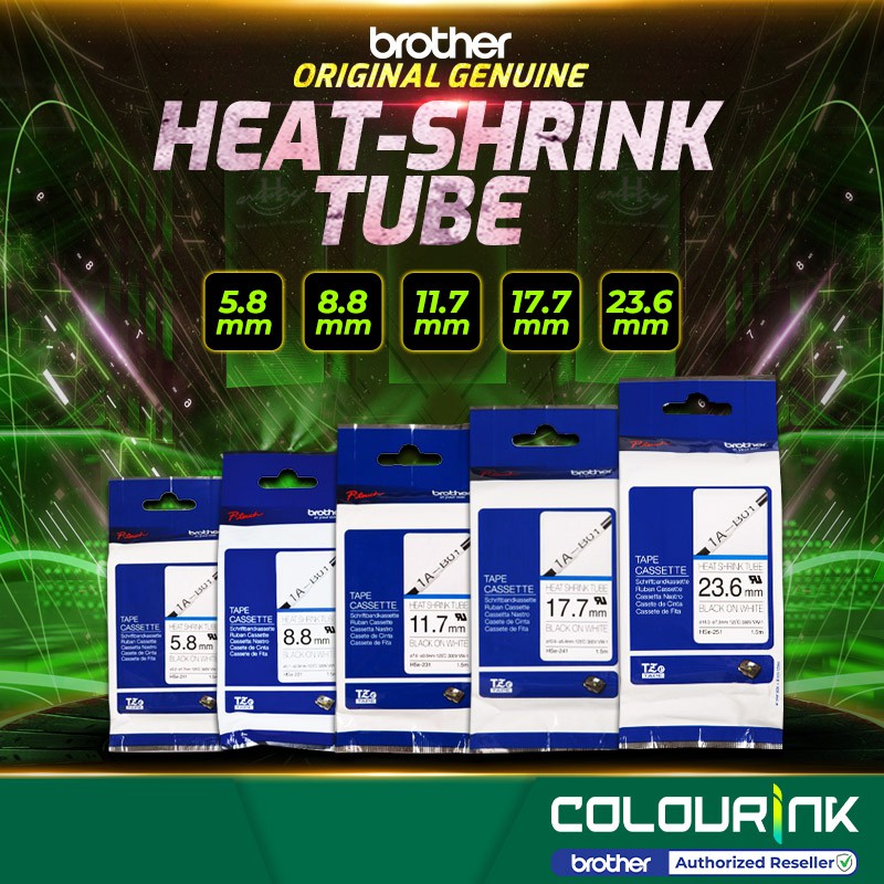 Brother Original Heat Shrink Tube Black on White HSE-211 HSE-231 HSE ...