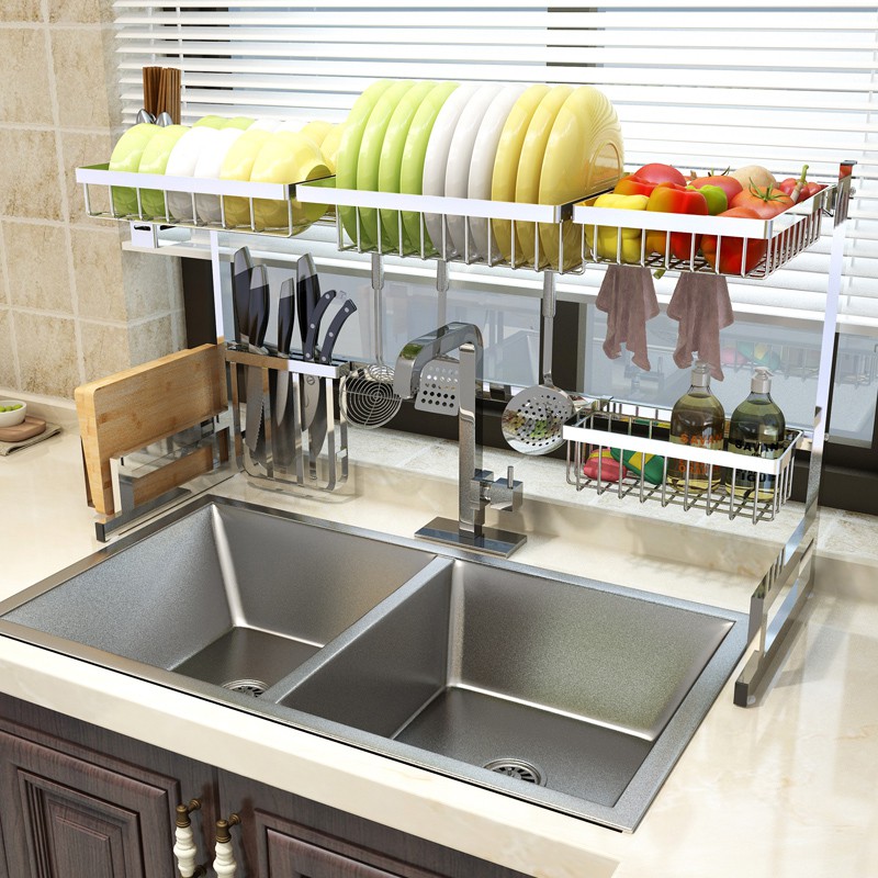 Readystock Stainless Steel Vertical Drying Kitchen Sink Rack