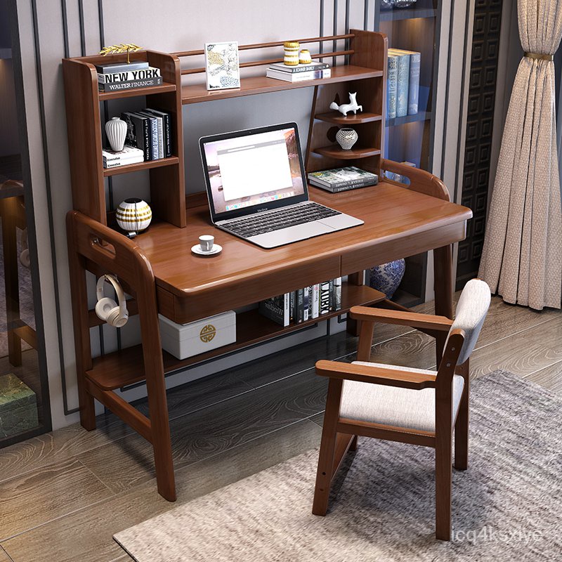 Pre-order ♞Solid Wood Desk Bookshelf Combination Integrated Simple ...