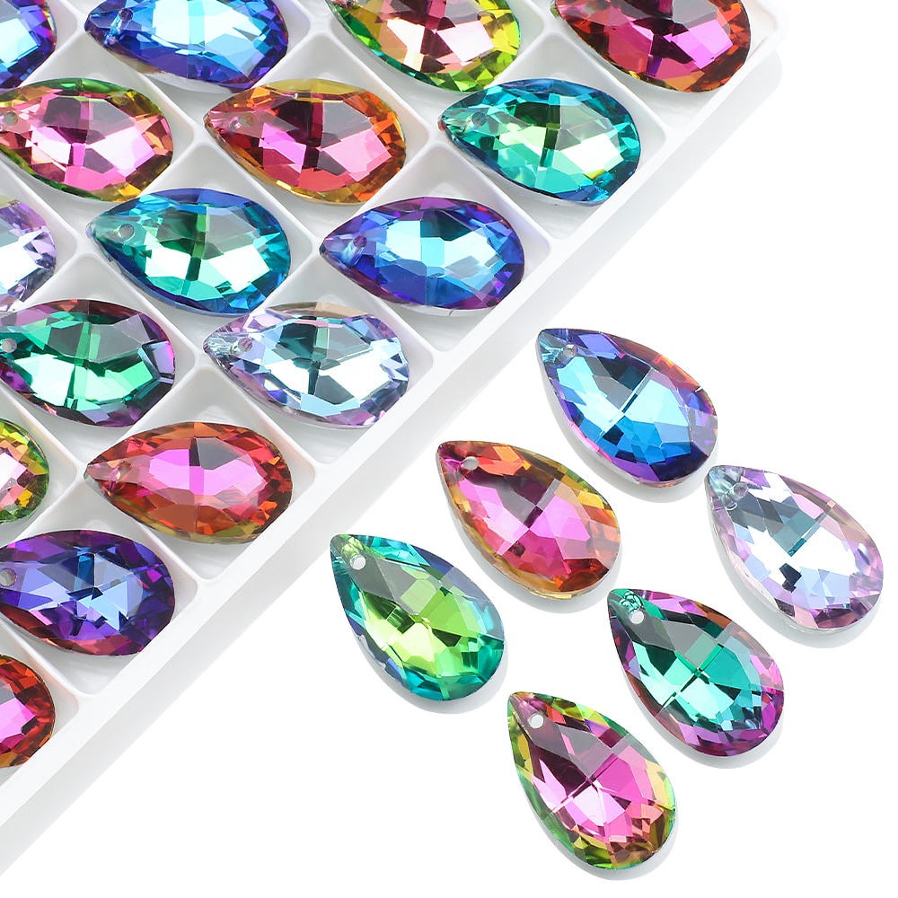 ZhuBI 13*22mm 20Pcs Glass Drop Beads Crystal Teardrop Pendant Blue Faceted Jewelry Making Supplies Crafts for Fashion Beads Bracelet Diy Kit Necklace Earring Ring Accessories Sets