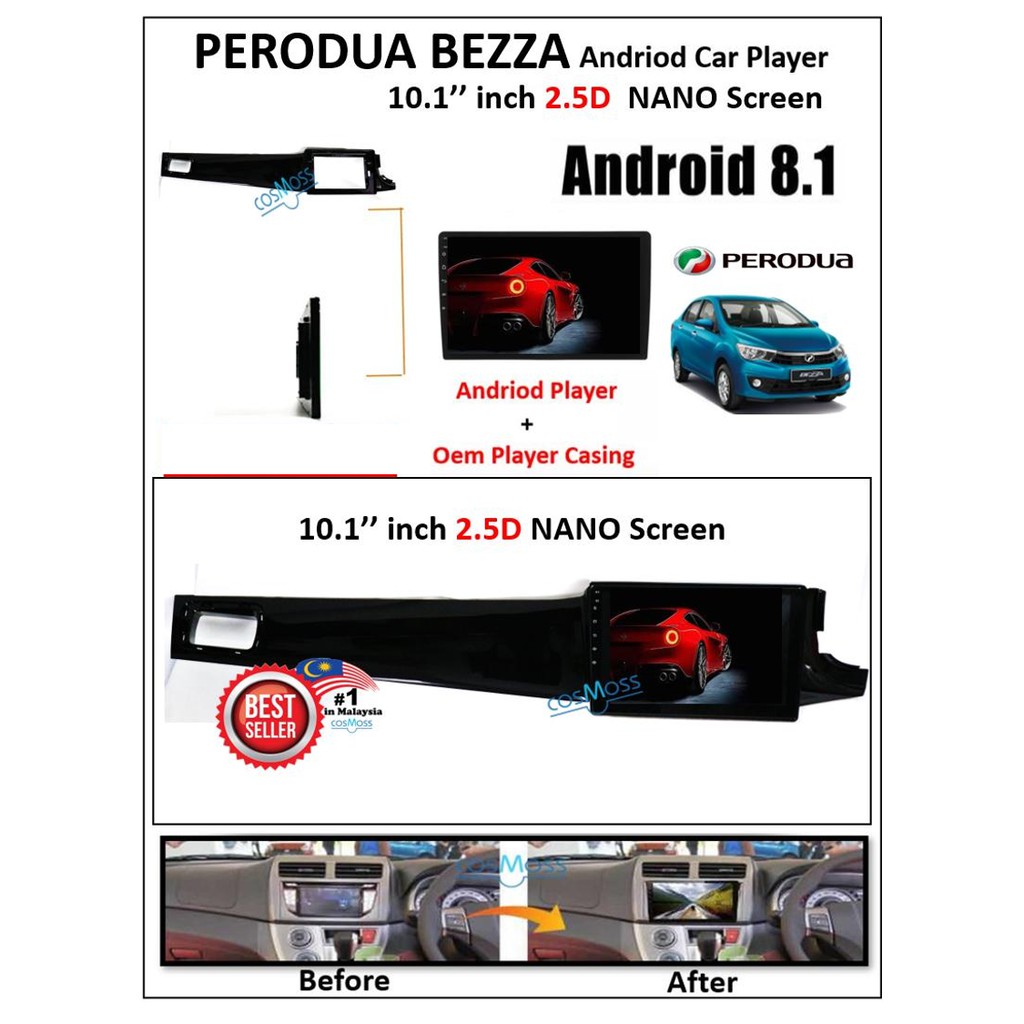 (2GB RAM 16GB ROM 2.5D IPS SCREEN) Perodua BEZZA 10.1" Big 