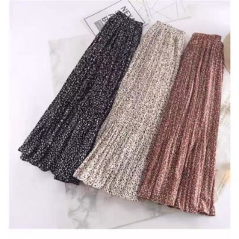 Wfnm korean style chiffon floral pleated maxi long skirts ready stock skirt palas printed bunga floral muslimah