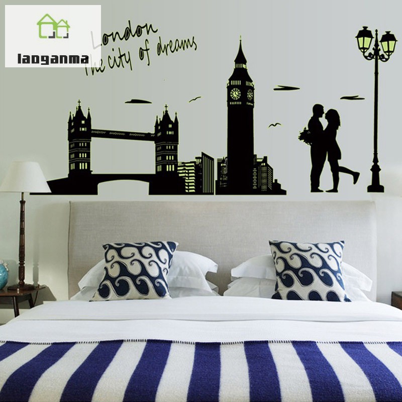 Wallpaper Romantic Paris Eiffel Tower Night Light Luminous Wall Stickers Living Room Bedroom