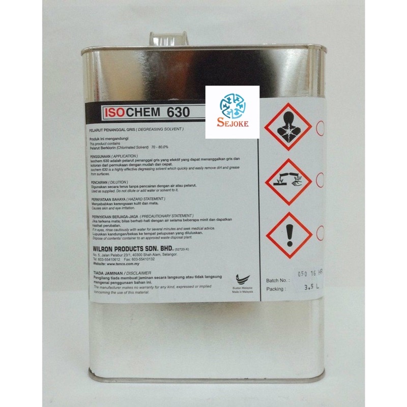 Coil Cleaner Solvent Isochem 630 3 5l