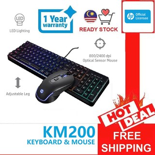 [ READY STOCK ] HP KM200 WIRED USB GAMING KEYBOARD MOUSE COMBO DESKTOP SET. MULTI-COLOR RAINBOW BACKLIT KEYBOARD