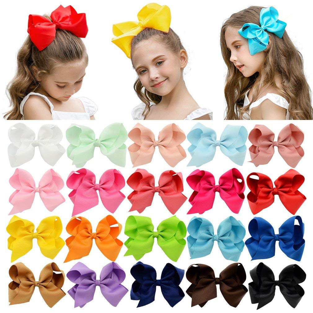 6/" 8/" Inch Cute Girls Hair Bows Grosgrain Ribbon Knot Large With Clip