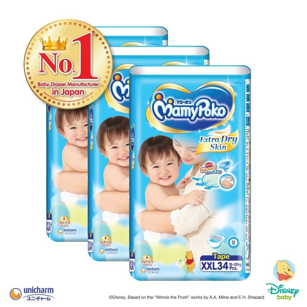 MamyPoko Extra Dry Skin Tape XXL (1525kg) 34 X 3 packs 102 Pcs