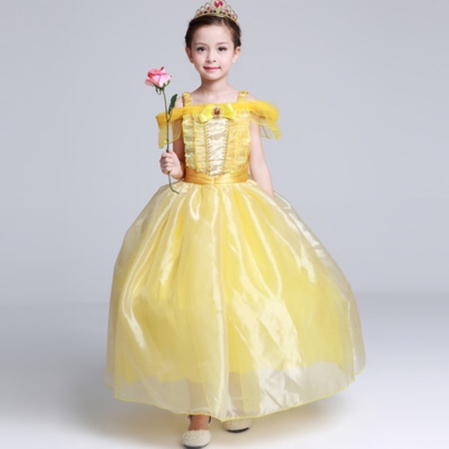 Ready Stock Disney Princess Belle Beauty And The Beast Girl Kids Baby Costume Long Dress Yellow Cosplay Party Dress Shopee Malaysia