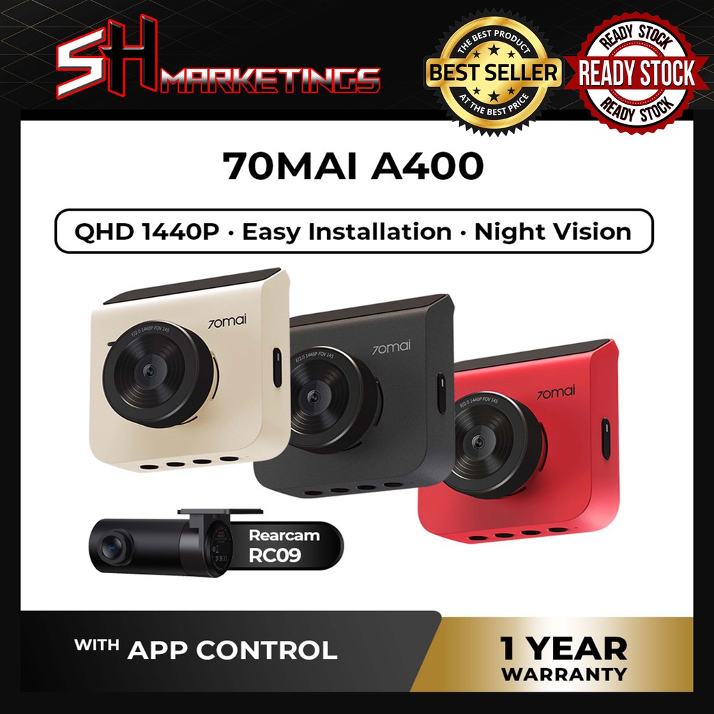 70mai A400 Car Recorder Dash Cam QHD 1440P Rear Cam Night Vision App Control Smart (Authorized Dealer)
