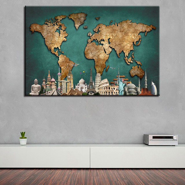 World Map Oil Painting 1 Pieces World Map Modern Landscape 3D Modern Home Canvas Decor Oil Painting  | Shopee Malaysia