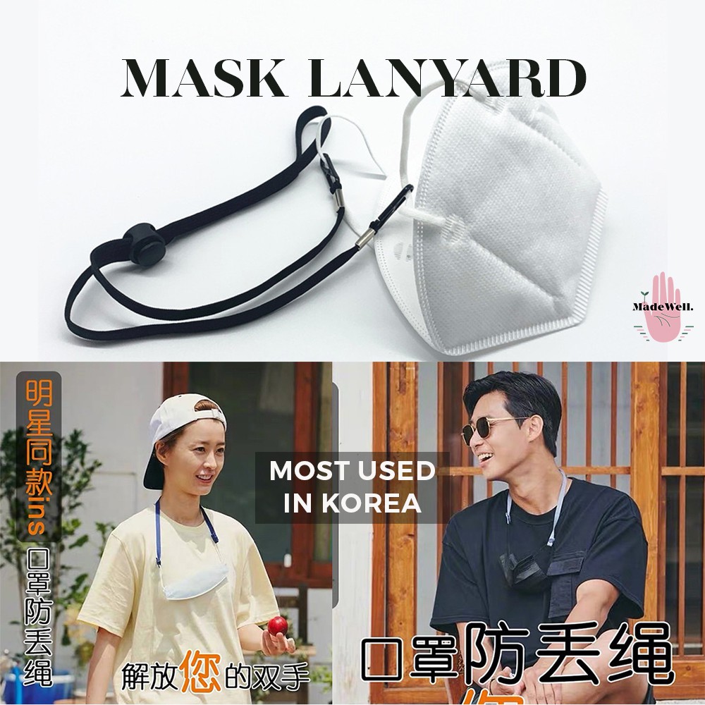 AYD Colorful Lanyard Mask Neck Strap Holder Mask Anti-Loose Trendy Design Mask Lanyard for Mask Loss Prevention Made in Korea 2Pcs Mask Strap Snap Button 