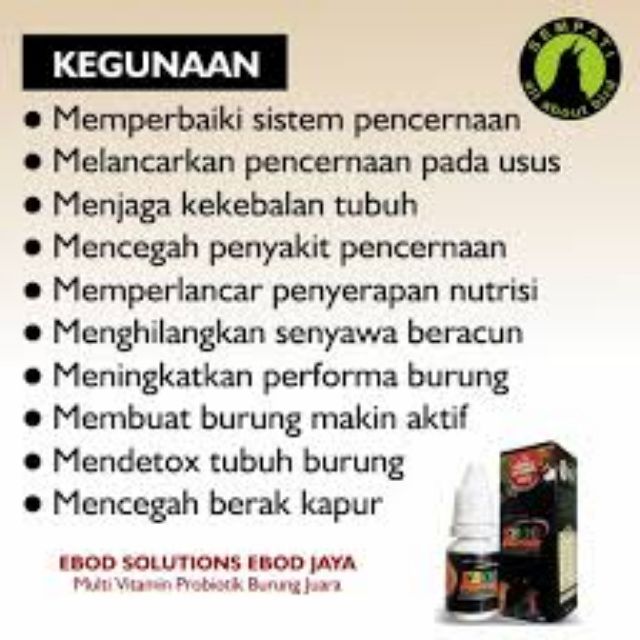 Ebod Solution 15ml Vitamin Burung Murai Batu Bird Vitamin Ready