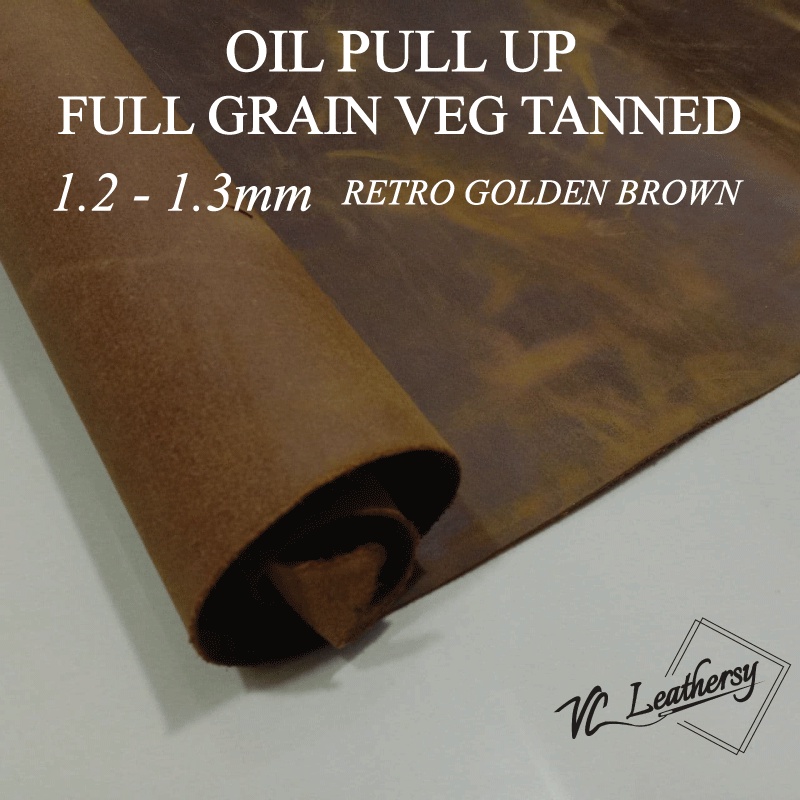 Full Grain Veg Tanned Leather Retro Golden Brown 1.21.3mm Oil Pull Up