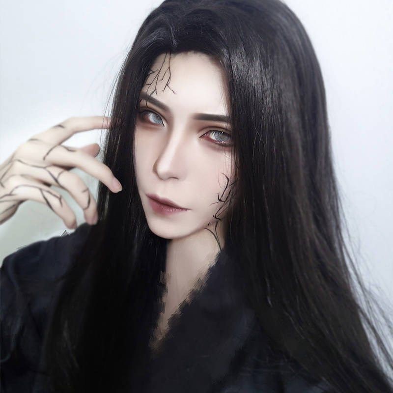 Ready Stock Wig Men And Women All Black Magic Road Animation Cos