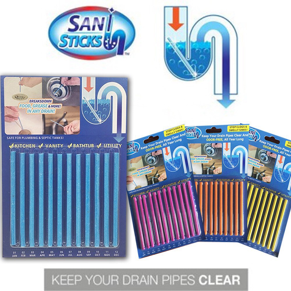 12 Pcs Sani Sticks Drain Kitchen, Drain Stick For Bathtub