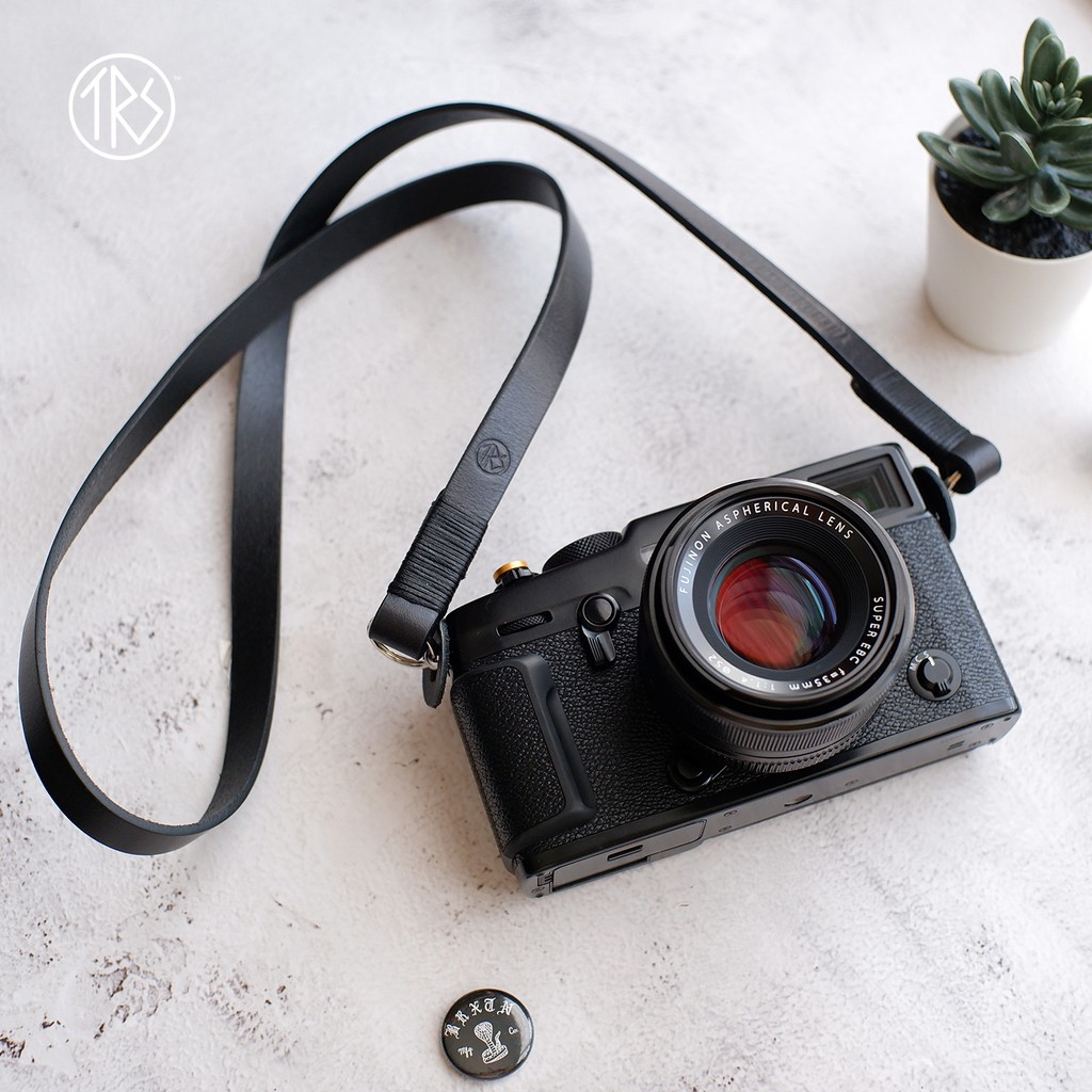 TRS Premium leather camera strap for neck and shoulder - All Black