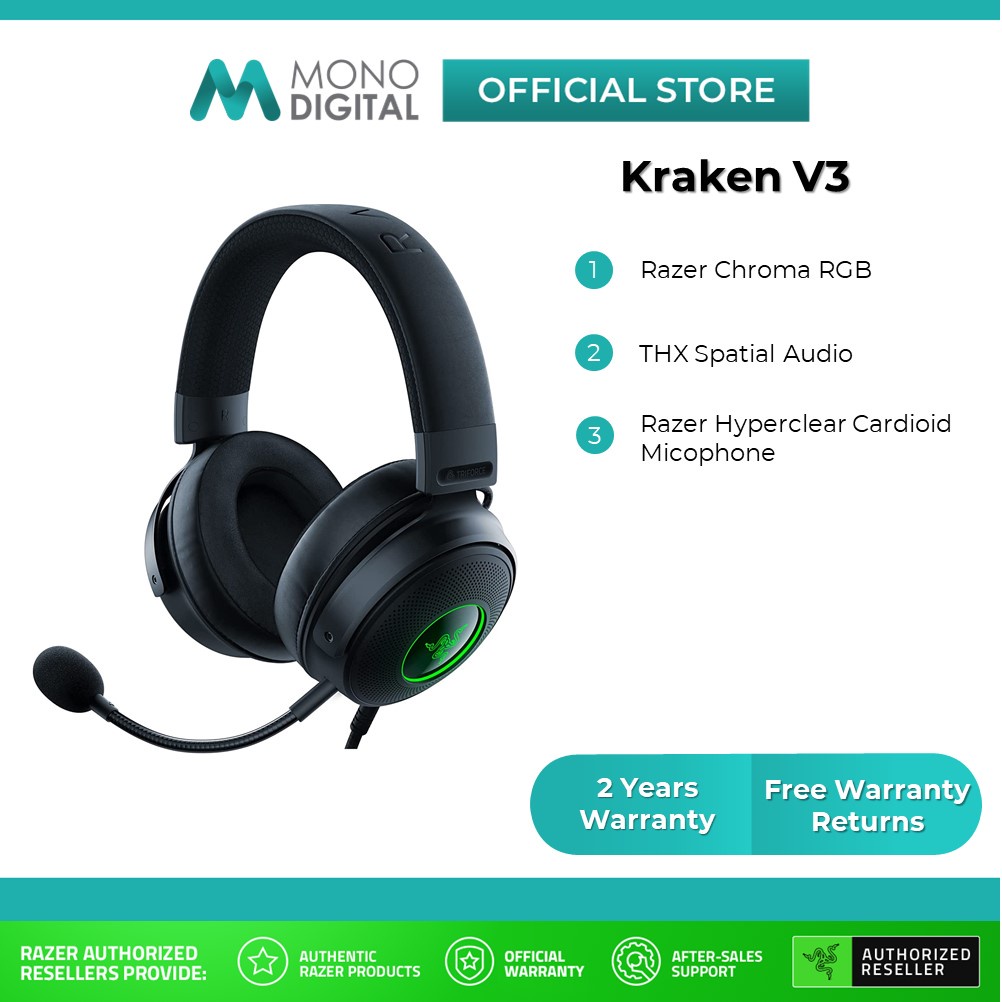 Razer Kraken V3 HyperSense THX Spatial Audio RGB Wired USB Gaming Headset (Free 3Pcs KF94)