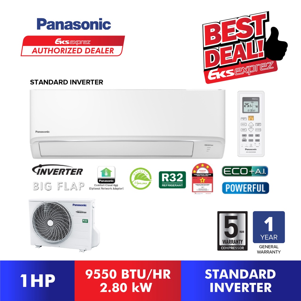 Panasonic Standard Inverter R32 Aircond (1HP/1.5HP/2HP/2.5HP) CS-PU9XKH/PU12XKH/PU18XKH/PU24XKH