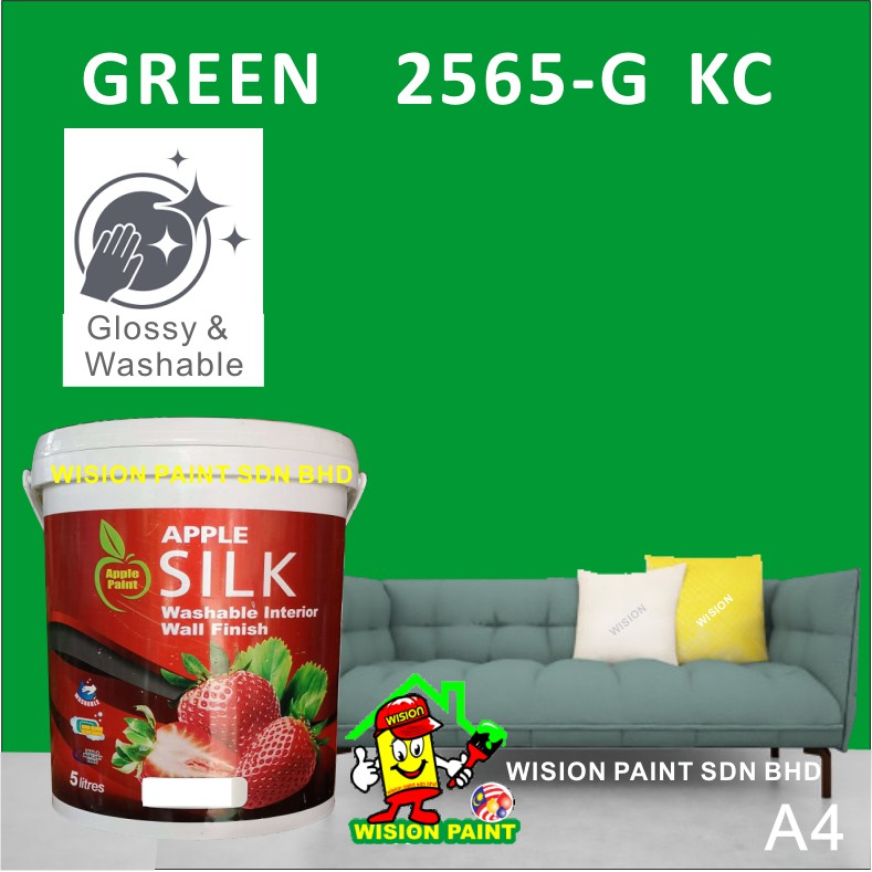 GREEN 2565G KC 1L APPLE PAINT SILK WASHABLE INTERIOR WALL FINISH EASY