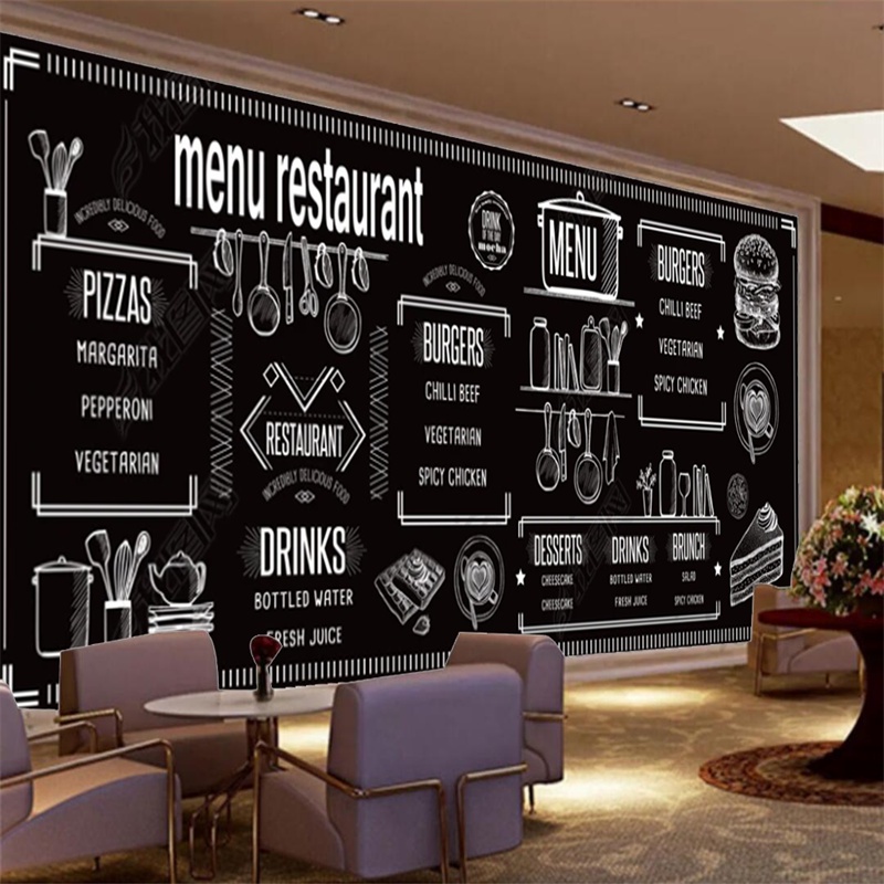 Blackboard hand painted food menu custom wallpaper for industrial decor