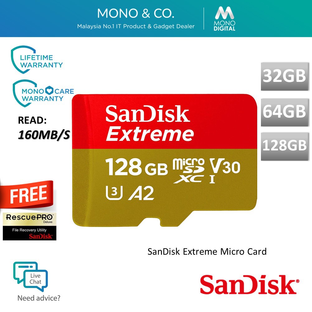 Sandisk Memory Card Extreme Micro Sd Card 100mb S U3 4k Class 10 128gb 64gb 32gb Shopee Malaysia