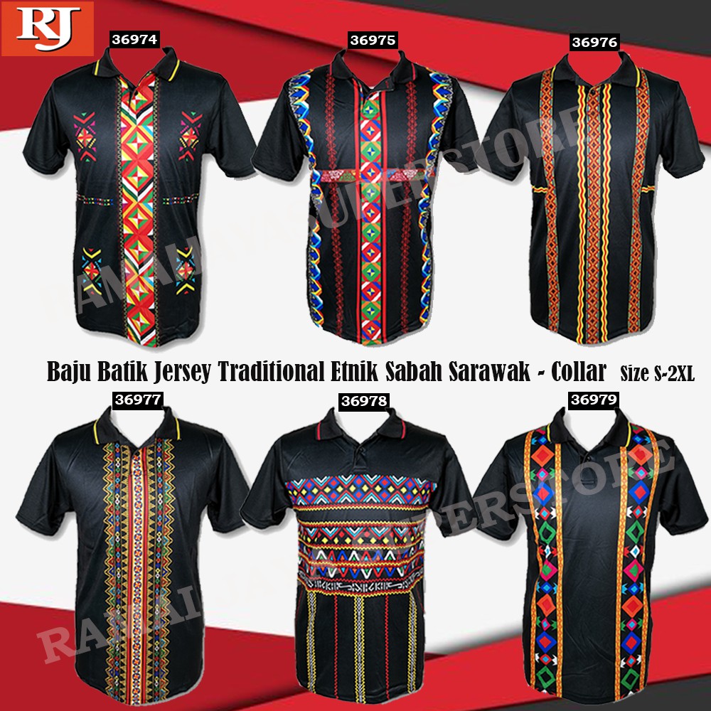 HOTReady Stock!! Baju Batik Jersey Traditional Etnik Sabah Sarawak- Collar | Size S-2XL