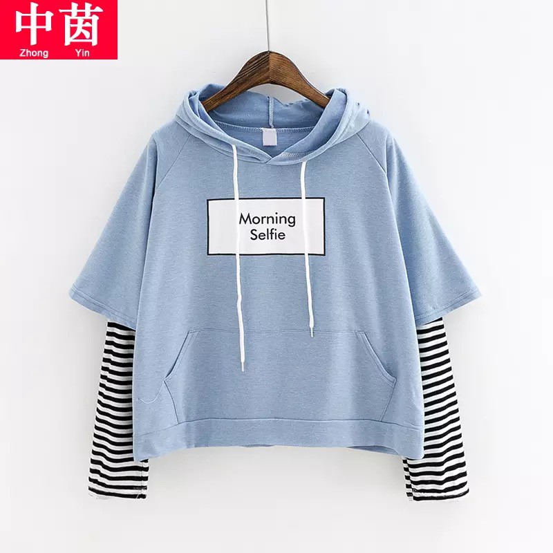 ZZhong Womens Friends Letter Graphic Hoodie Striped Sleeves Sweatshirt