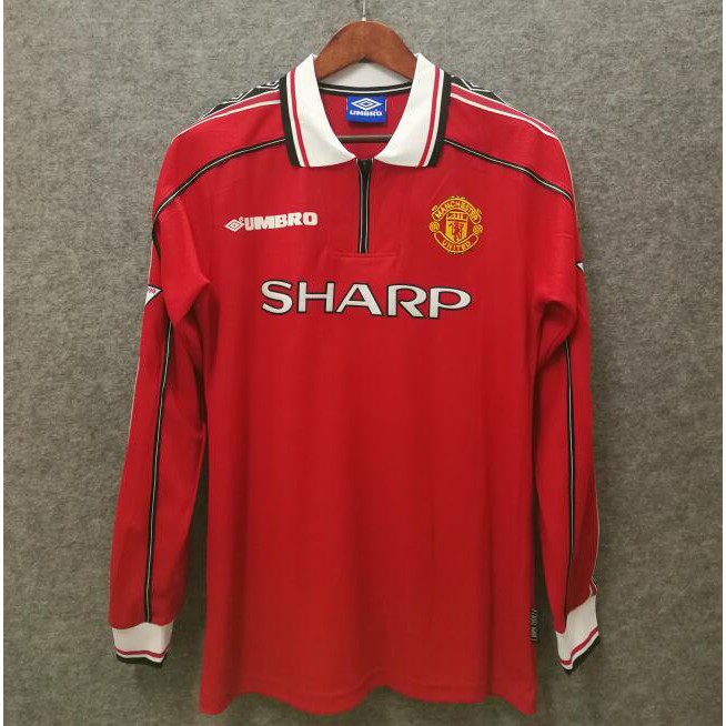 98-99 Manchester United Home Long Sleeve Retro Soccer Jersey Football ...