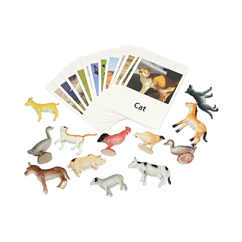 Reliable Purpose Montessori Animal Match Cards Miniature Poultry Animals Matching Learning Toy Language Materials Mul...