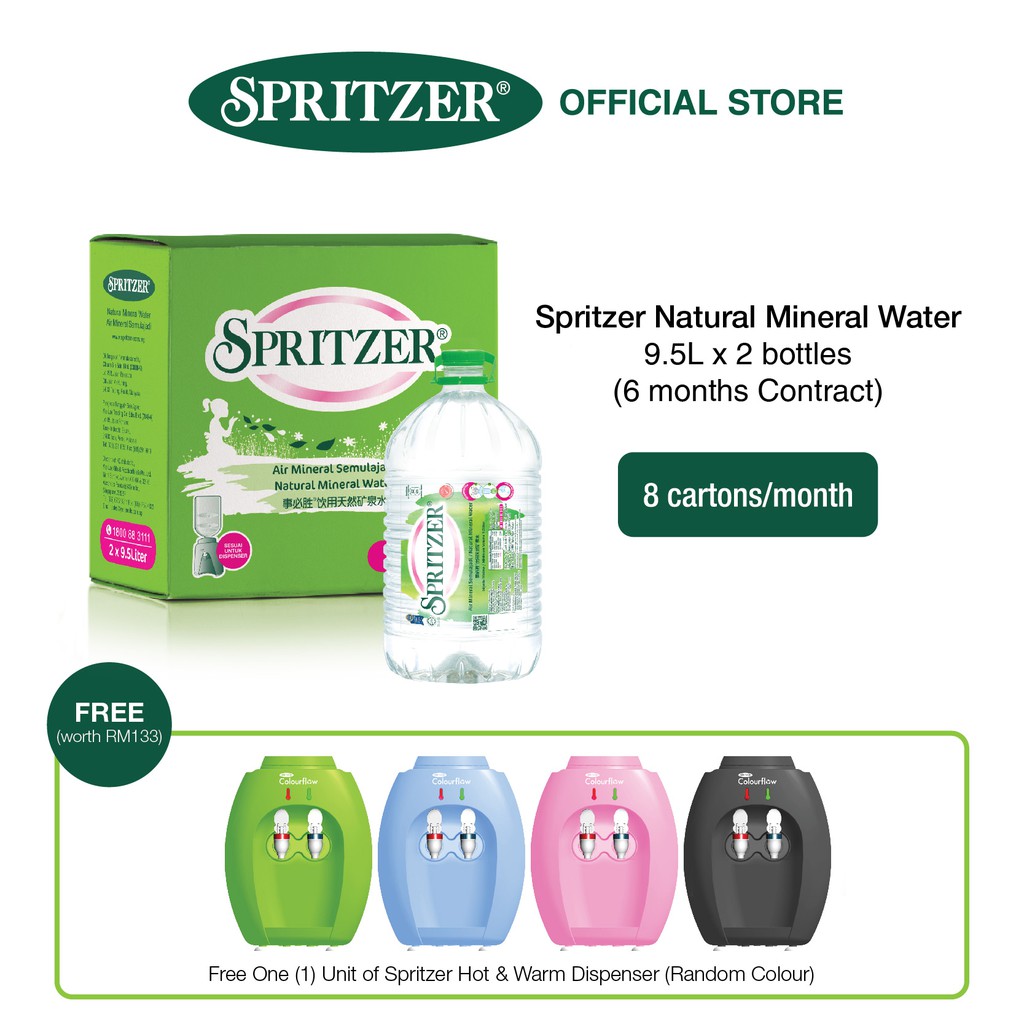 Spritzer Mineral Water - 8 Cartons Bundle (9.5L X 2) [6 Month Water Plan] + Colourflow Dispenser