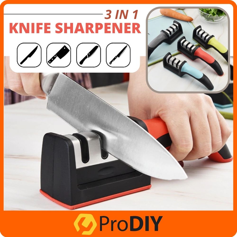 3 in 1 Kitchen Knife Sharpener Tungsten Steel Swift Mini Cordless Knife Sharpener Pengasah Pisau ( RANDOM COLOUR )