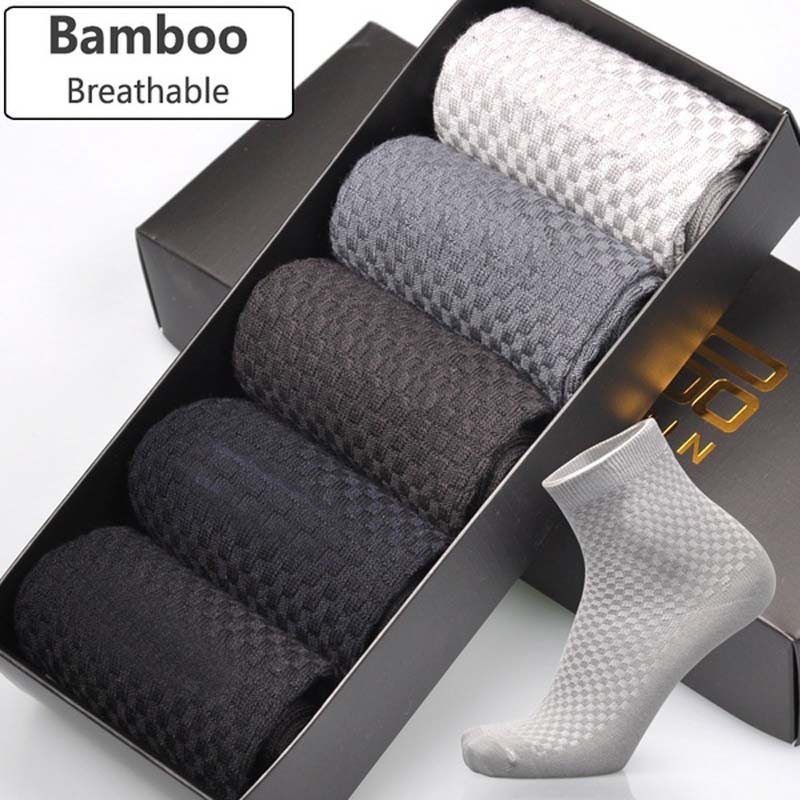 5 Pairs Mens Business Casual Socks Bamboo Fiber Middle Stocking Deodorant Breath 