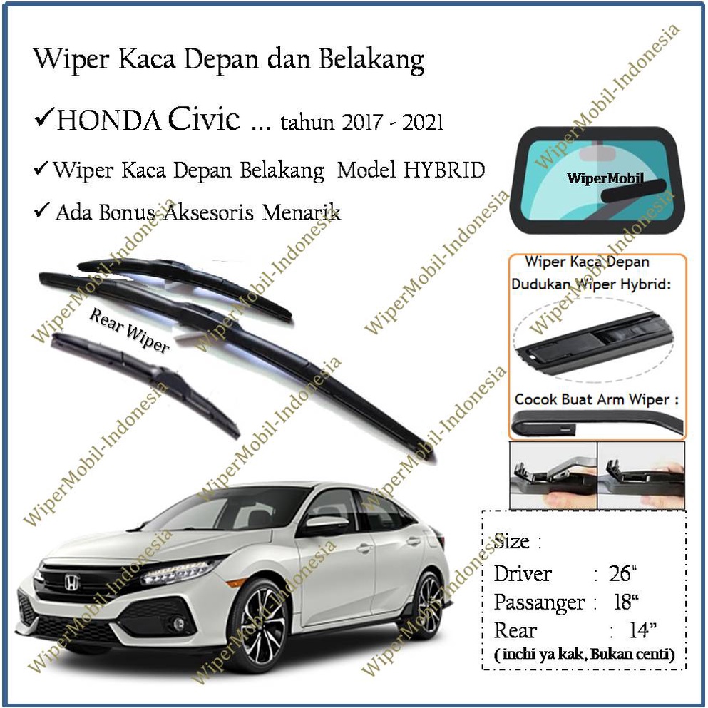 Front Rear Windshield Hybrid Wiper For Honda Civic 2017 2018 2019 2020