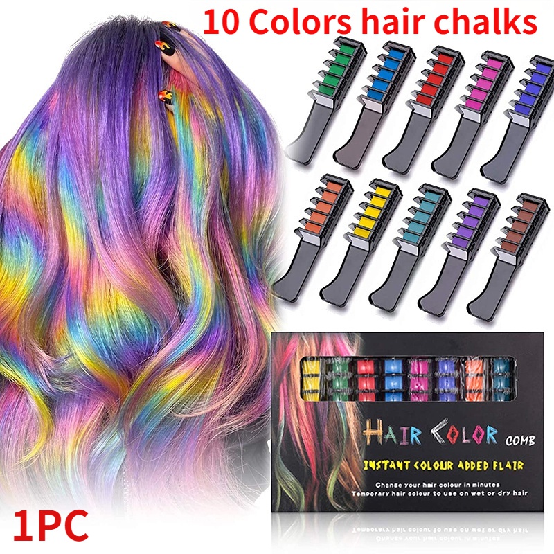10 Color Temporary Hair Dye Comb Non-toxic Chalk Cosplay Washable DIY Hair  Dye Pen | Shopee Malaysia