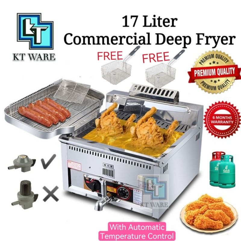 KT WARE 17L GAS STAINLESS STEEL DEEP FRYER COMMERCIAL / DAPUR GORENG AYAM GUNTING AYAM GORENG KENTANG GORENG 台式炸炉
