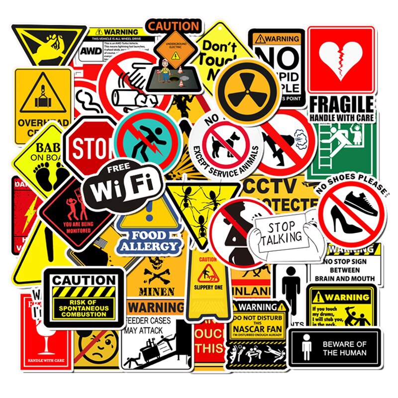 50 PCS Warning Stickers Danger Banning Signs Reminder Waterproof Decal Sticker to DIY Laptop Motorcycle Luggage Snowboard Car