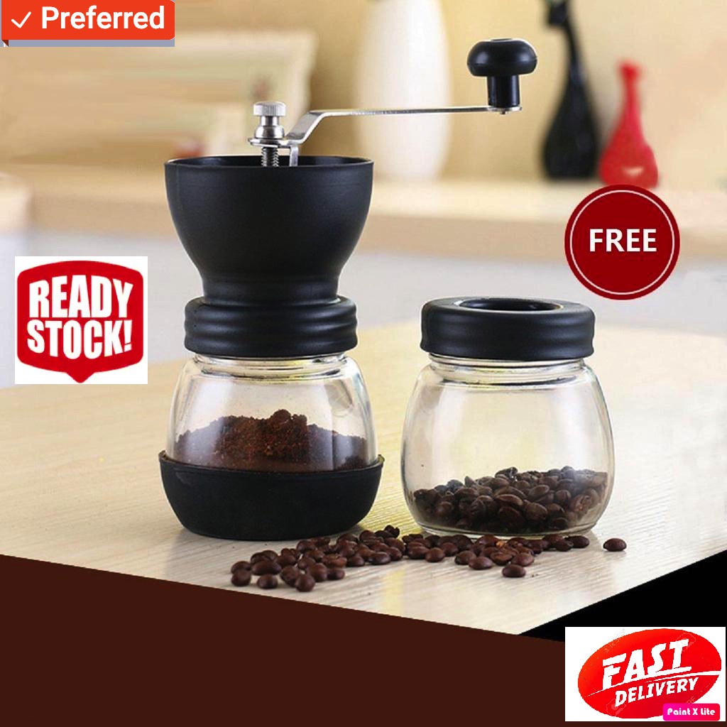 READY STOCK! Quality Manual Coffee Grinder with Storage Jar Conical Ceramic Burr Quiet