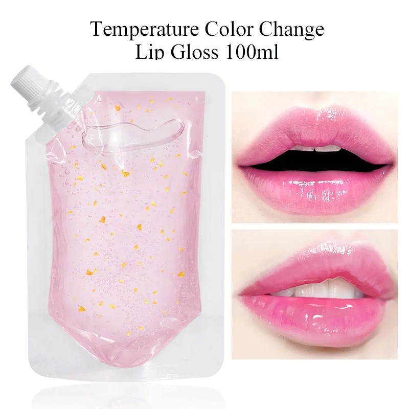 Ibcccndc Color Change Lip Gloss with Gold Foil Moisturizing DIY Clear Lip Gloss Base Gel 100ml