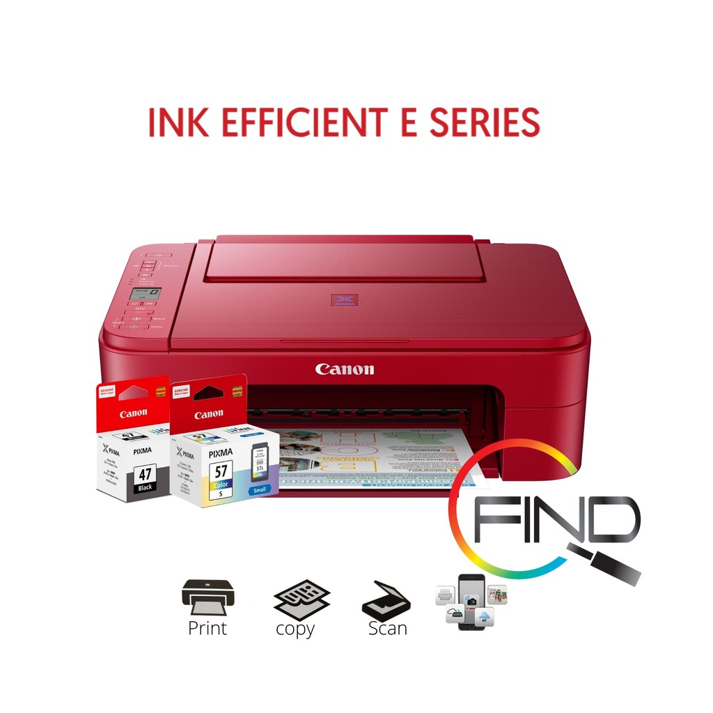 CANON PIXMA E3370 (Red) Compact Wireless AllInOne with LCD for Low