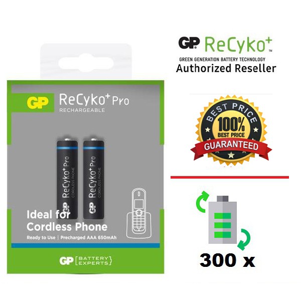 GP Recyko+ Pro AAA 650mAh Cordless Phone Rechargeable Battery 2pcs