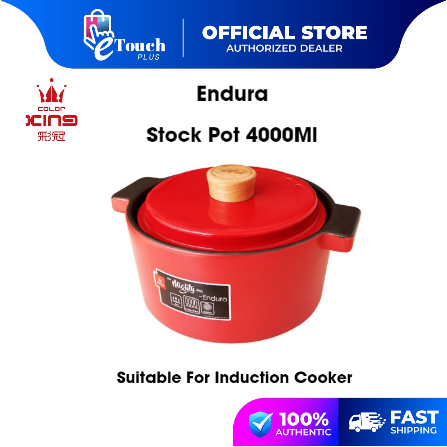 Color King 4000ML / 4L Endura Series Ceramic Stock Pot Cookware Can Use on Induction Cooker - Red