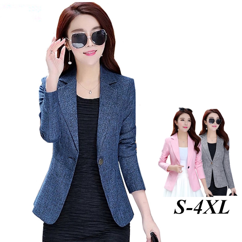 Plus Size S-4XL Women Blazer Fashion Casual Spring Autumn Business Suit  Jacket Office OL Work Formal Wear | Shopee Malaysia