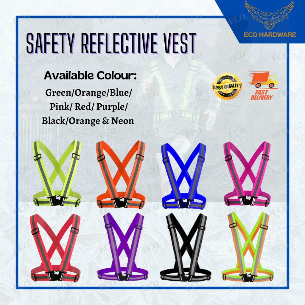 Quaity Safety Vest Reflective Belt w/ Grey Straps Coat Elastic Belt Fabric Reflecting High Visibility Jaket Keselamatan